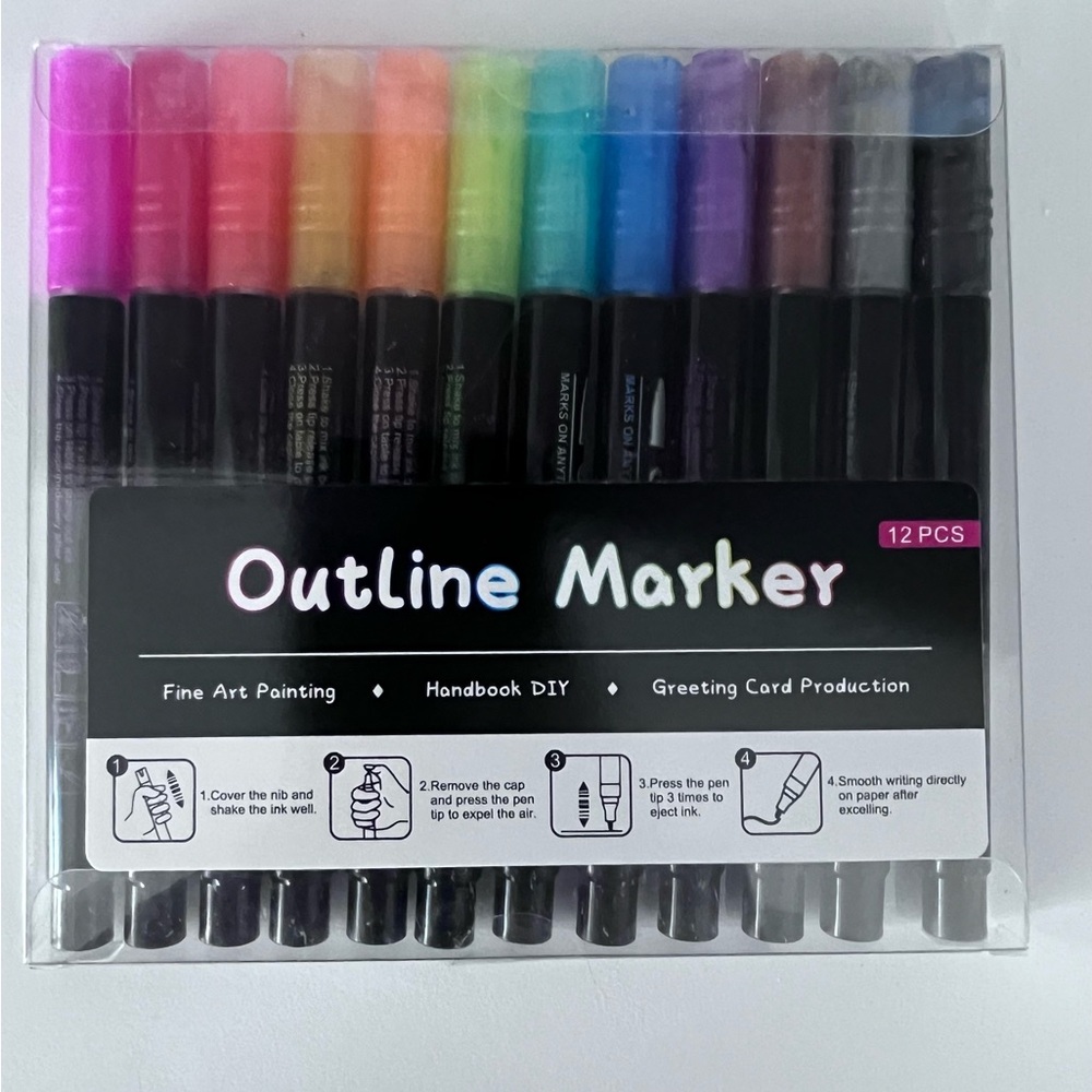 Outline Markers Set of 12 Multicolored NEW - Picture 2 of 10